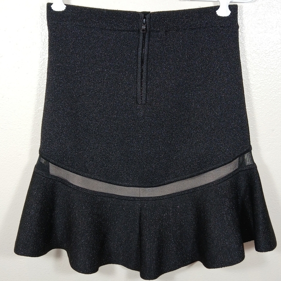 Alice + Olivia Black Metallic Mesh Ruffle mini Skirt size small - Picture 4 of 11